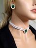 3 pieces of women's trendy double row pearl emerald earrings necklace jewelry set wedding banquet party holiday gifts