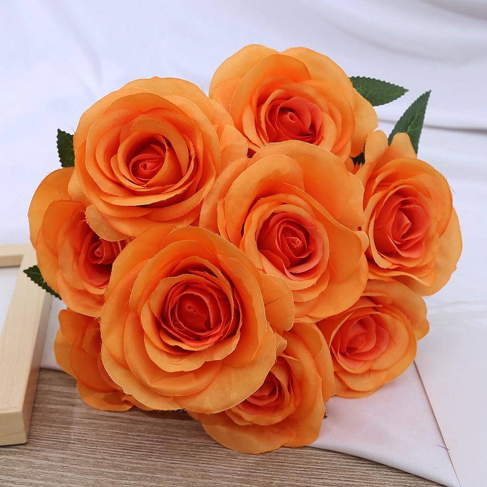 

9 Head Real Happy Flower Mini Photography Photo Gift Crystal Grass Bouquet 10 Colors Simulated Rose Flowers Home Decorative оранжевый