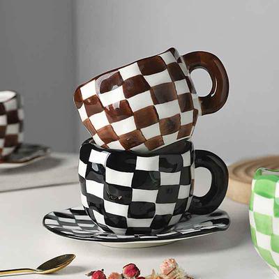 Korean Style Ceramic Mug 300ML Kawaii Cute Hand Painted Retro Coffee Cup with Saucer Milk Breakfast Teacup Dessert Dish Gift Kid