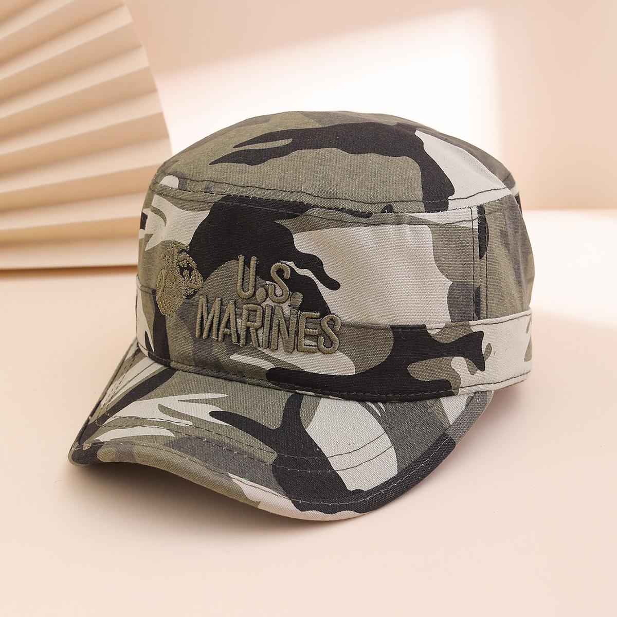 

Spring and autumn trend fashion camouflage flat-top hat, outdoor casual sun-protective beanie, suitable for going on hikes One Size