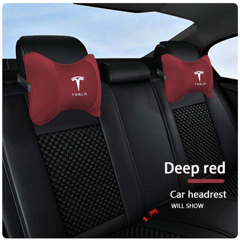 High-quality Leather Car Seat Headrest Memory Foam Comfort Pillow Auto Interior For Tesla Roadster Coil Bonina Model 3 Y 2023 S