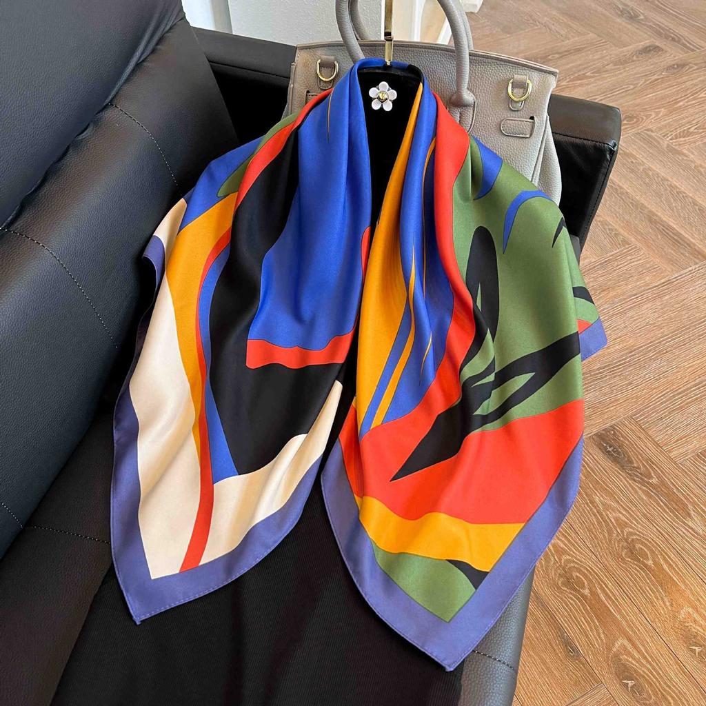 Square scarf 91CM large square scarf imitation silk satin scarf temperament women's shawl scarf headscarf windproof silk scarf thin