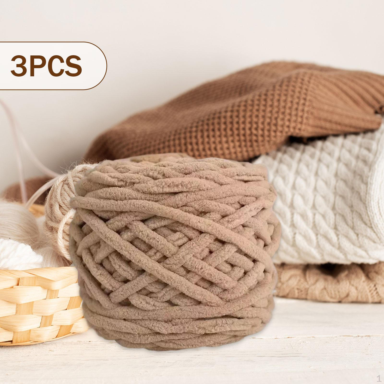 

3 мотка толстой шенилловой пряжи толщиной 7 мм, длиной 70 м для ручного вязания, для подушки, одеяла, перчаток, для начинающих хаки