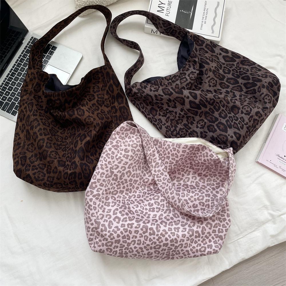 Suede Leopard Print Tote Bag With Large Capacity For Casual Daily Use