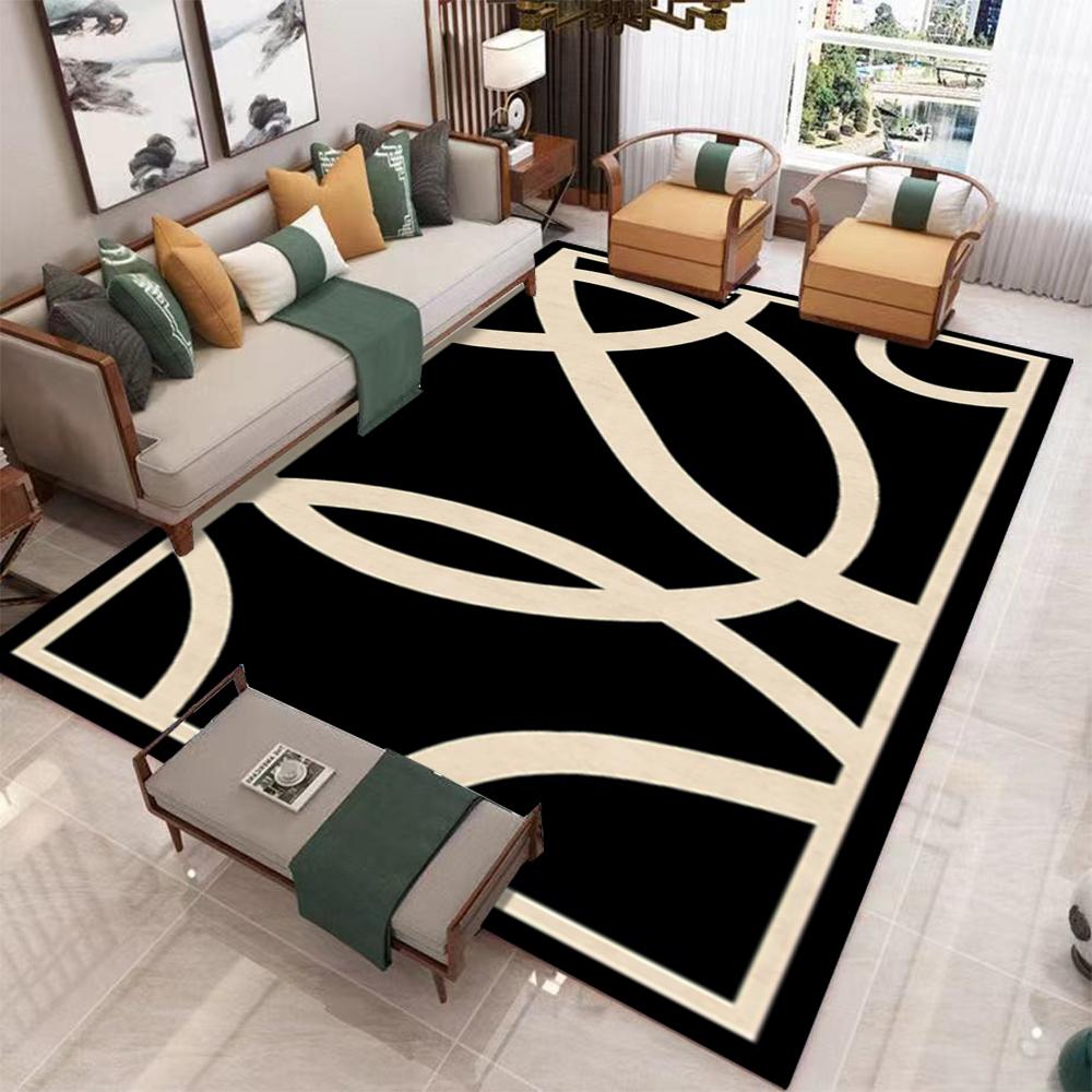 Black White Geometric Pattern Large Living Room Rug Non Slip Sofa Carpet Modern Abstract Design Floor Mat Home Interior Decor