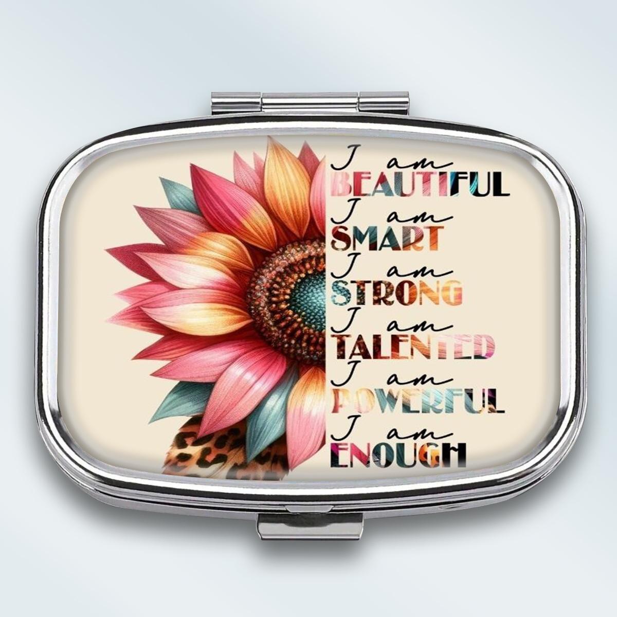 

Portable Pill Box with 2 Compartments, Mini Metal Medicine Organizer Case, Cute Printed Pill Container for Vitamins, Pills, Jewelry, Travel, Daily Use різнокольоровий