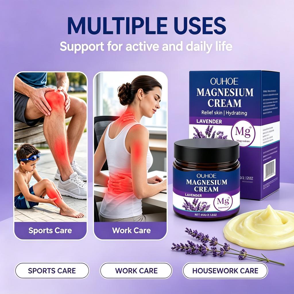 Magnesium Cream 60g Enhance Flexibility Daily Massage for Joint Discomfort Muscle Tension Lavender Oil Gentle Body Skin Care