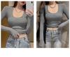 Women's Slim Fit Ribbed U-Neck Long-Sleeve Tee - New Autumn/Winter Korean Style