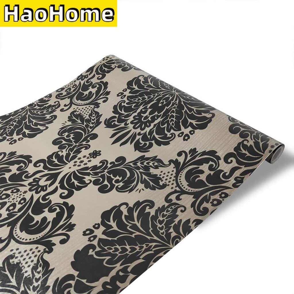Vinyl Damask Wallpaper Peel and Stick Wallpaper Black Floral Self Adhesive Wallpaper for Bedroom Livingroom Home Wall Decoration