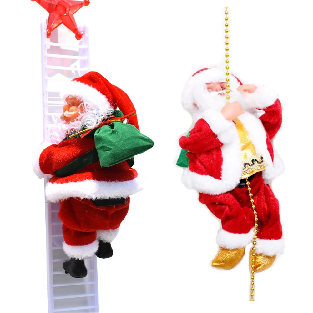 Climbing Ladder Santa Ornament With Music Battery Powered Climbing Up Down Moving Figure Christmas Decoration For Party Home Wall Tree