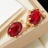 Huajie Women's Red Cut Oval Zircon Elegant Earrings Golden Edging Simple Delicate Ear Clip Female New  Tide