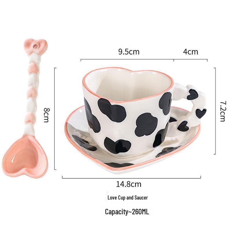 Tazza da Caffè in Ceramica con Piattino - Design Rosa Love Dipinto a Mano