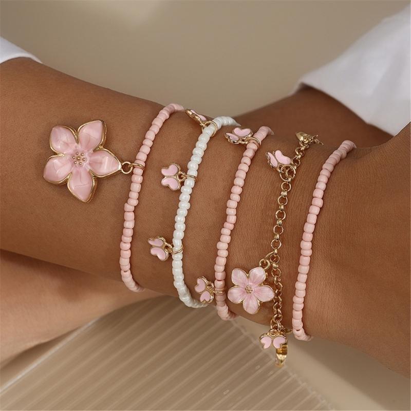 Pack of 5 Handmade Bead Bracelet Colorful Adjustable Wrist Jewelry Charm Bracelet Bead Texture for Various Occasion