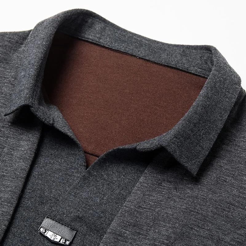 Herren Frühling und Herbst Lässig Fake Zwei T-Shirt Hübsch Langarm Uni Patchwork Poloshirts