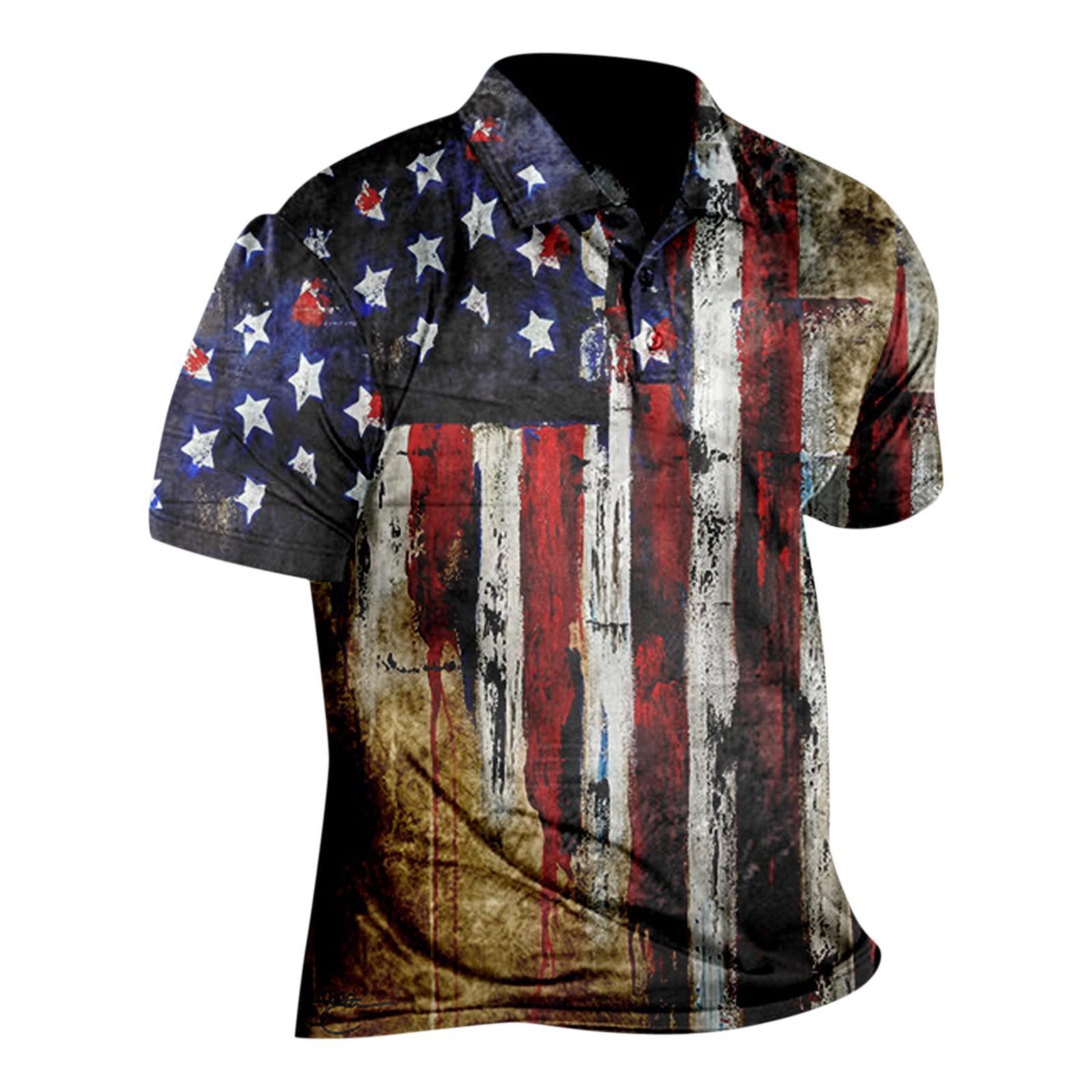 

Мужской топ в западном стиле с принтом Independent Day, модная свободная рубашка с короткими рукавами и пуговицами XL хаки