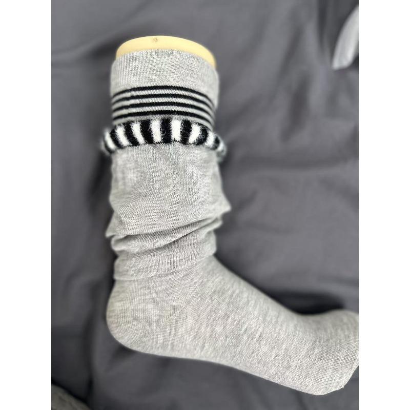 Two Pieces of Pure Cotton Double-layer Flared False Mid-calf Socks with A High-end Feel, Women's Three-dimensional Striped Stylish Long Socks