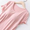 Women Casual Short Sleeve Nightgown Solid Color Pajama Dress with Bra Pad