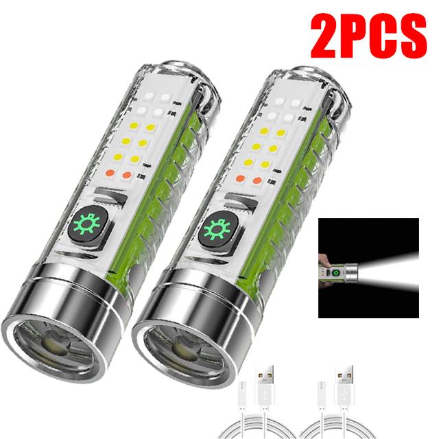 Multifunction Portable Powerful Spotlight Long Range Flashlight Type-C Keychain LED Lamp With Magnet Camping Uv Light Mini Torch