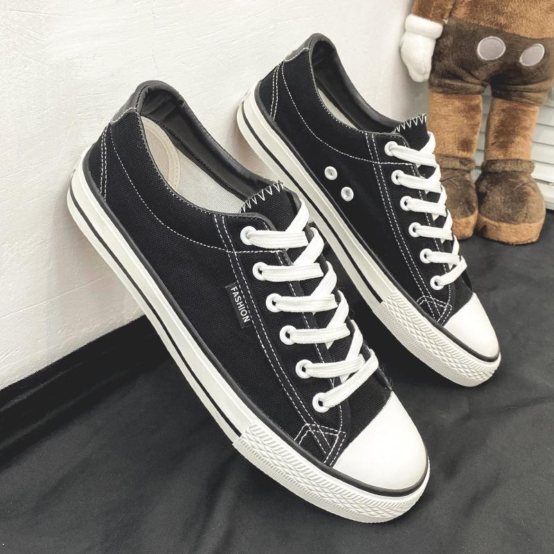 Spring and summer all-black canvas shoes casual shoes low-top flat-soled cloth shoes student sneakers teenager breathable