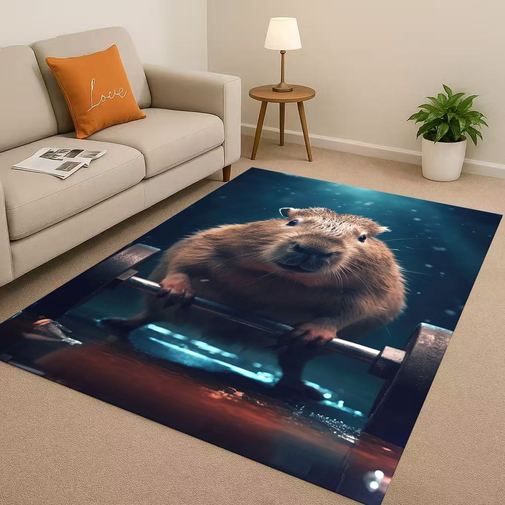 Kawaii Capybara Kunst Cartoon Wohnzimmer Rutschfester Teppich Weicher Teppich für Schlafzimmer Spielzimmer Sofa, Leicht zu Reinigen Heimdeko Fußmatte