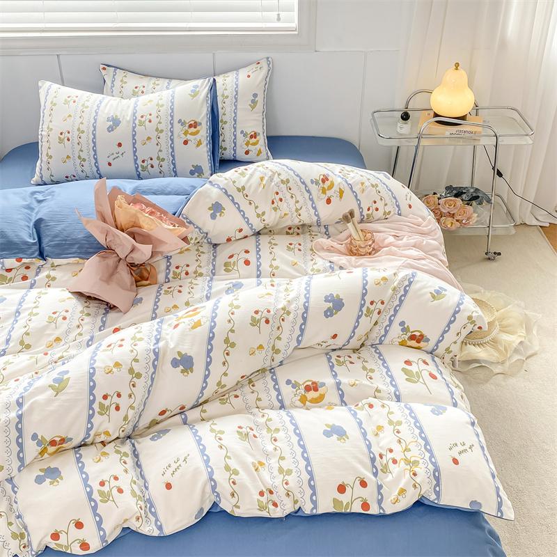 Korean Style Bedding Set Red Heart Twin Queen Size Duvet Cover Flat Sheet Pillowcase Bed Linen Kids Adult Fashion Home Textile