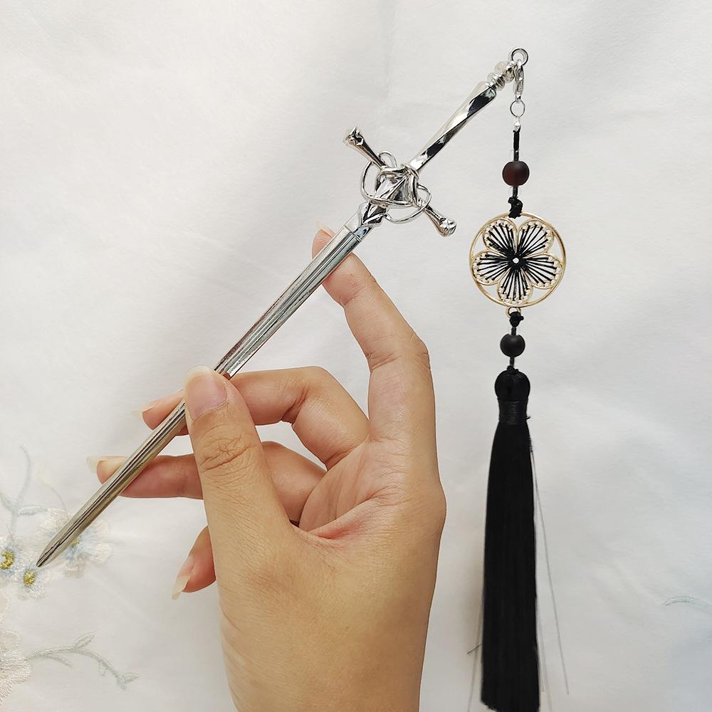 New Chinese Style Punk Sword Tassel Hairpin Archaic Style Hair Sticks for Women DIY Hairstyle Hair Dish Accessories Trendy