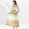 Spring New Style Women's Retro Vacation Style Stand-up Collar Lantern Sleeve Long Skirt Printed Dress Fashion Trend Beach Style Long Dress
