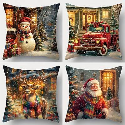 Christmas Pillowcases: Snowman, Red Truck, Reindeer & Santa Designs! Sofa Room Decoration New Year Holiday Home Decoration