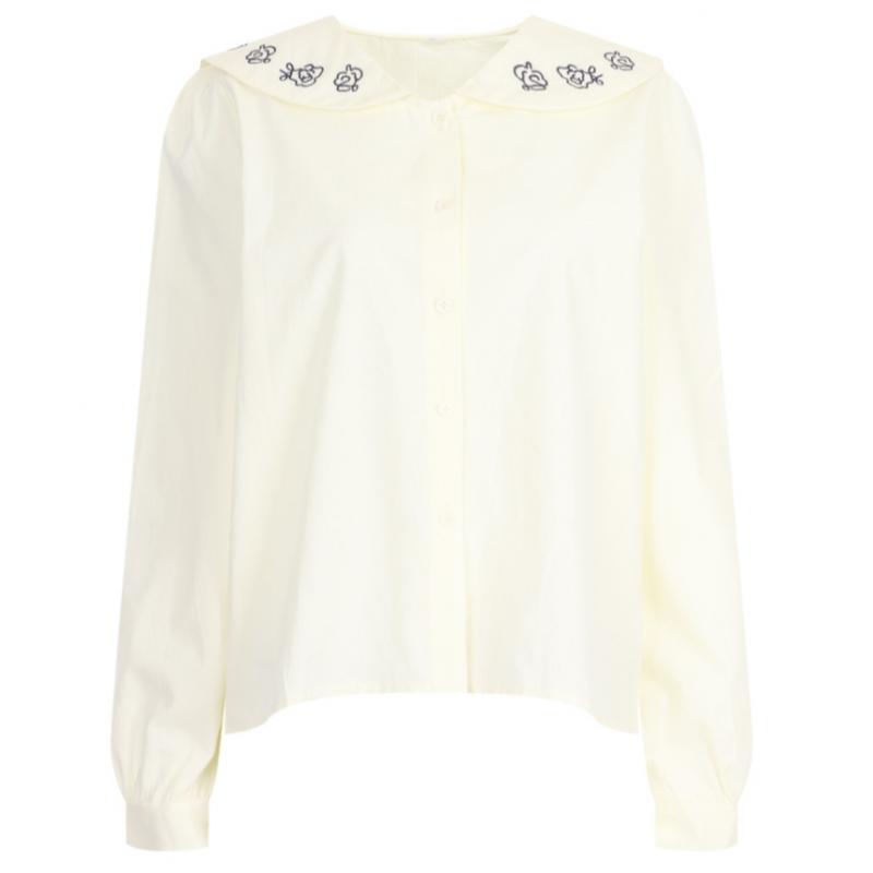 Shop   Women 100  Cotton Peter Pan Round Neck Long Sleeve Shirt Blouse White Som