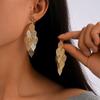 Exaggerated copper Color Leaves Long Tassel Pendant Earrings for Women Creative Metal Hollow Leaf Earrings Party Zircon Gift