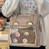 Vielseitige transparente Umhängetasche im japanischen Stil, große Kapazität, Canvas-Umhängetasche, Studententasche, Umhängetasche mit niedlichem Bären im Anime-Stil