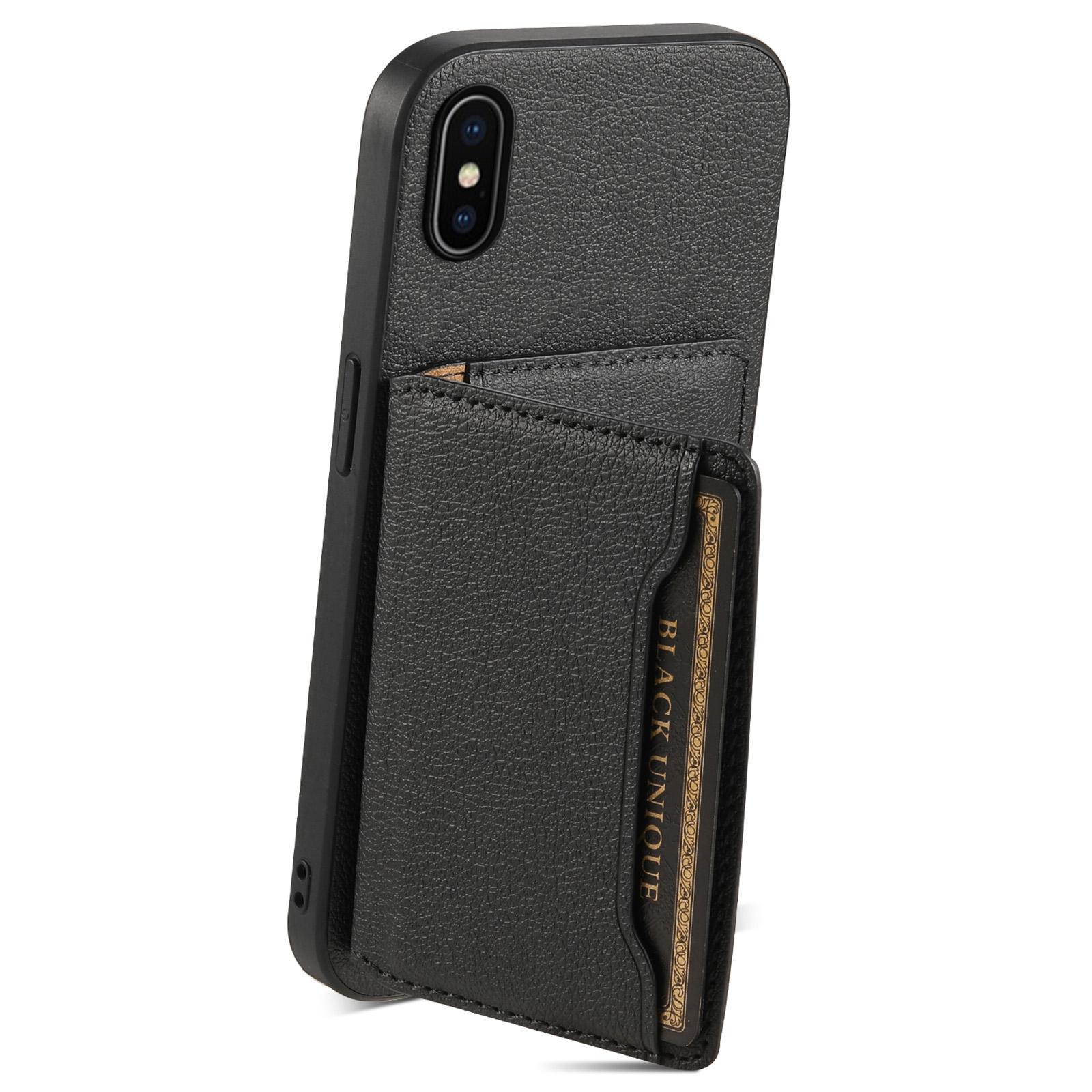 

For iPhone X/XS Case Card Slot Calf Texture PU+ PC+TPU Phone Cover with Kickstand Black