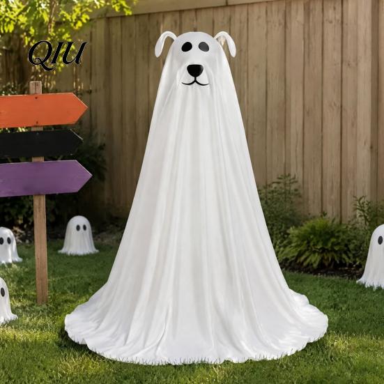 Whimsical Halloween Home Decor Lighted Ghost Dog Decoration, Battery Operated Freestanding Spooky for Entryway with Remote And String Light