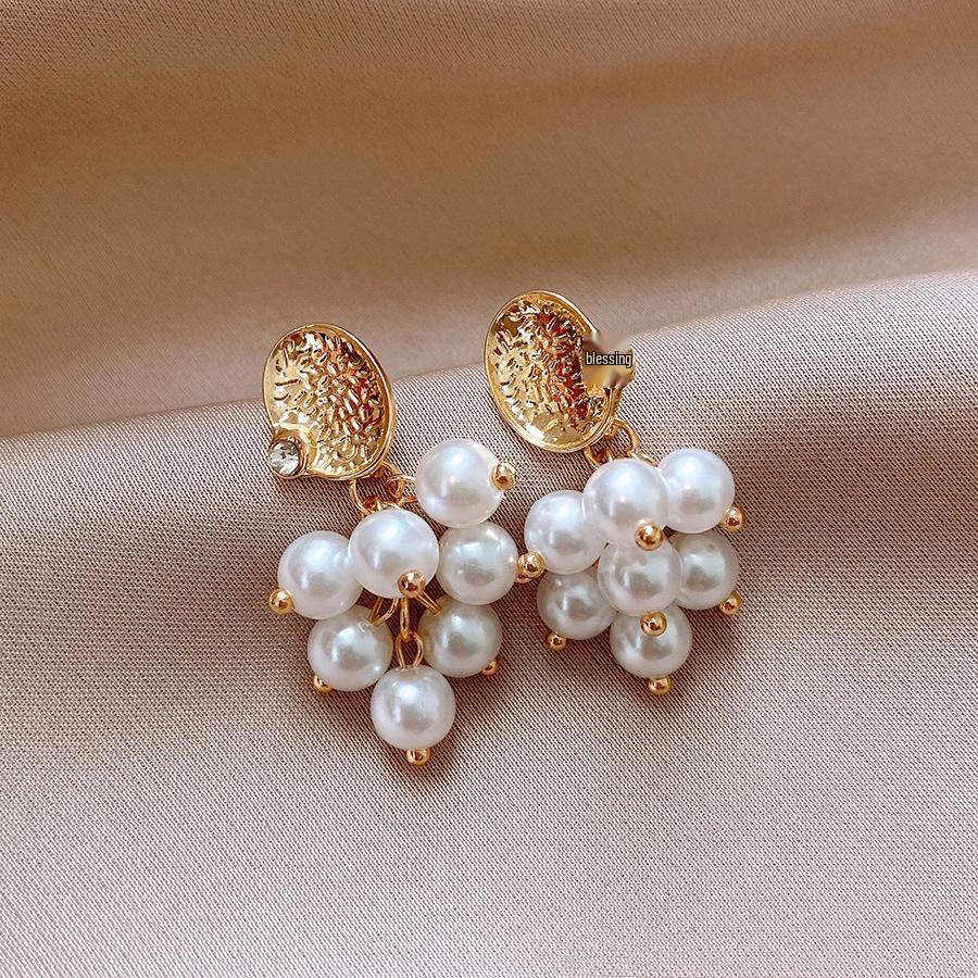 Silver Needle Zircon Pearl Tassel Earrings - Elegant Retro Design for Women