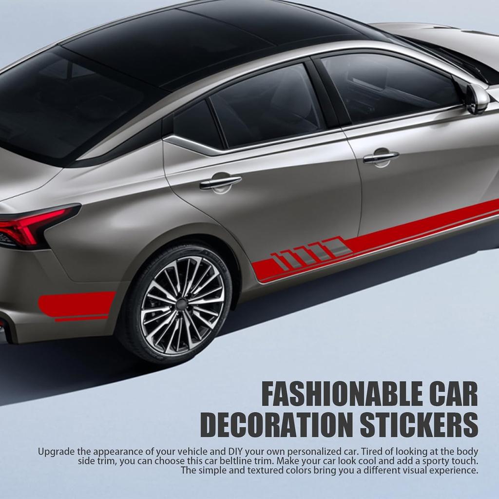 2 PCS Car Side Skirt Decals, 88.58" X 4.52" Long Stripes Stickers, PVC Auto Personalized Stickers, Waterproof Body Decoration, Universal For Most