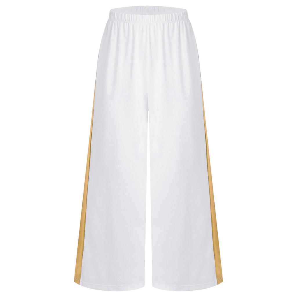 Girls Liturgical Dance Pants Metallic Patchwork Wide Leg High Waist Elastic Waistband Performance Trousers