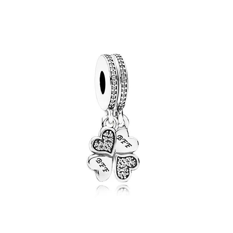925 Silver Four-leaf Clover Best Friend Sister Charm Pendant Fit Original Bracelet for Women Necklace Fine Jewelry
