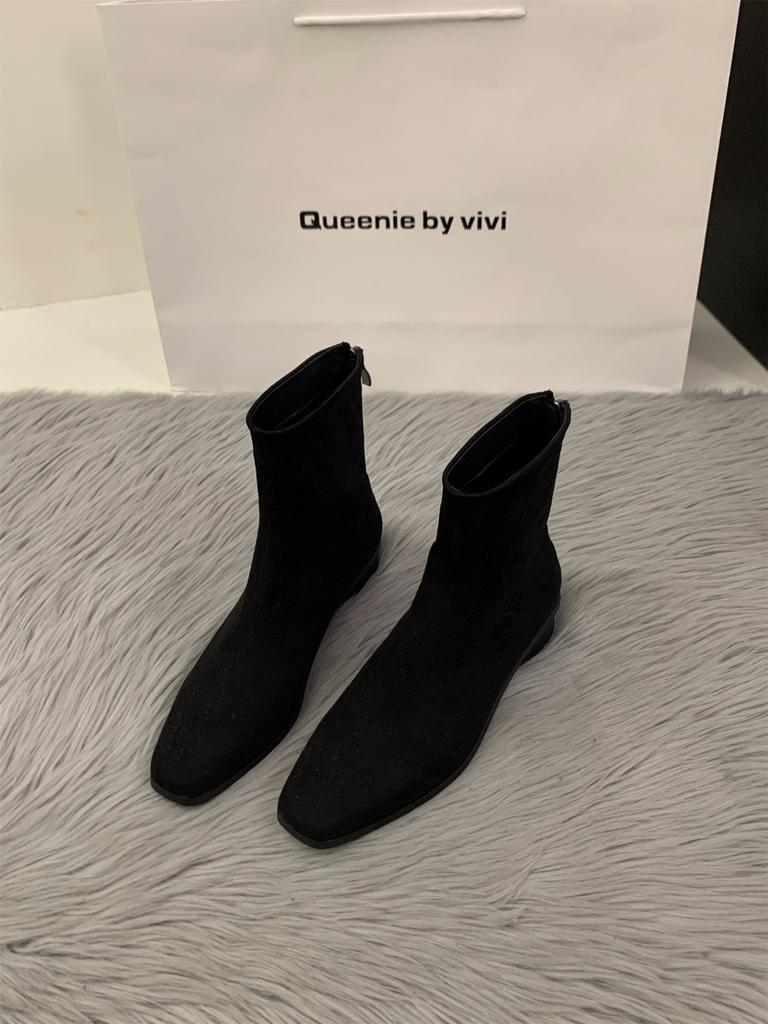 Feeling Retro and Foreign Style Small Short Boots 2025 Autumn and Winter New Single Boots Thin Boots French Suede Small Ankle Boots