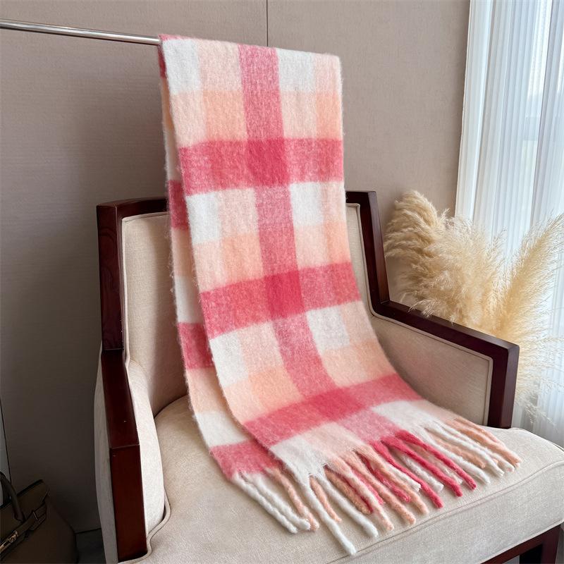Luxury Cashmere Women Scarves Winter Thick Warm Shawl Rainbow Plaid Tassel Shawl Cashmere Versatile Tassel Fashion Wrap