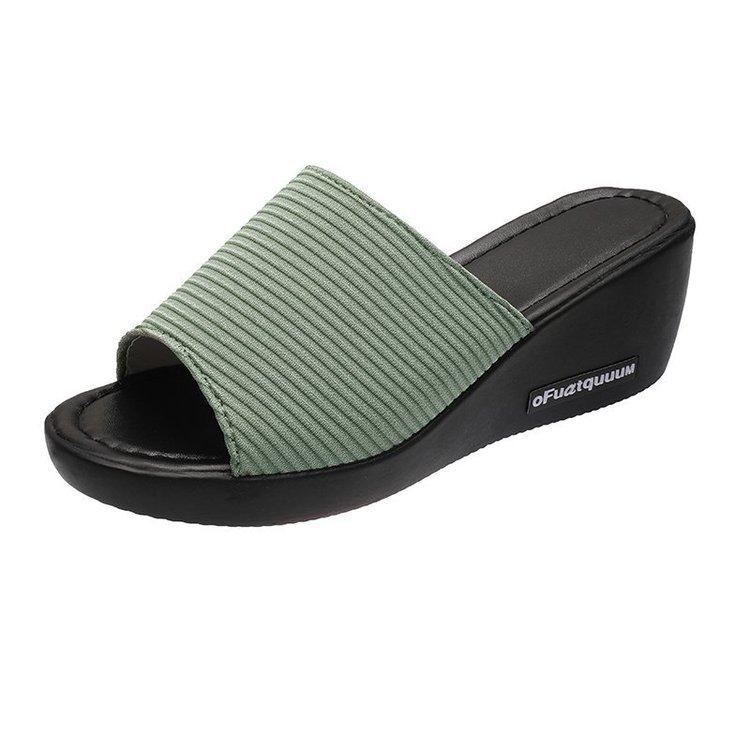 Women's Simple Wedge Sandals Summer New Breathable Casual Knitted Fabric Fish Mouth High-heeled Flip Slippers