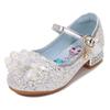 Girls' Princess Shoes Spring and Autumn Fashion New High-Heeled Leather Shoes Soft Sole Velcro Sequin Elsa Crystal Shoes for Girls