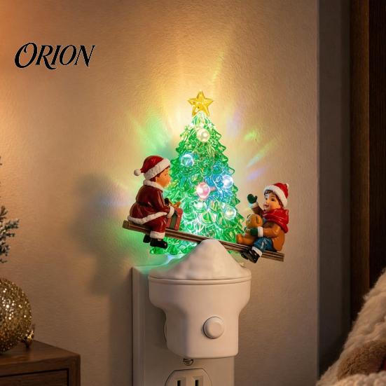 Zásuvné noční světlo do ložnice, Vánoční LED světlo, Pryskyřičná svítící lampa strom s dětskou výzdobou sobů, Houpačkový design, Chodba, Atmosférický festival