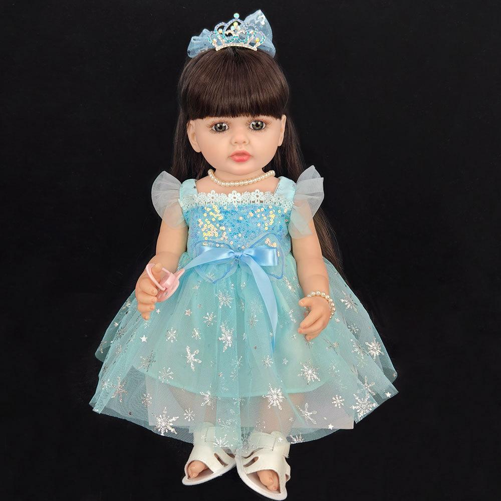 Realistic 55cm 22inch Soft Silicone Reborn Baby Doll With Clothes Magnetic Pacifier Feeding Bottle Set Handmade Girl Birthday Gift