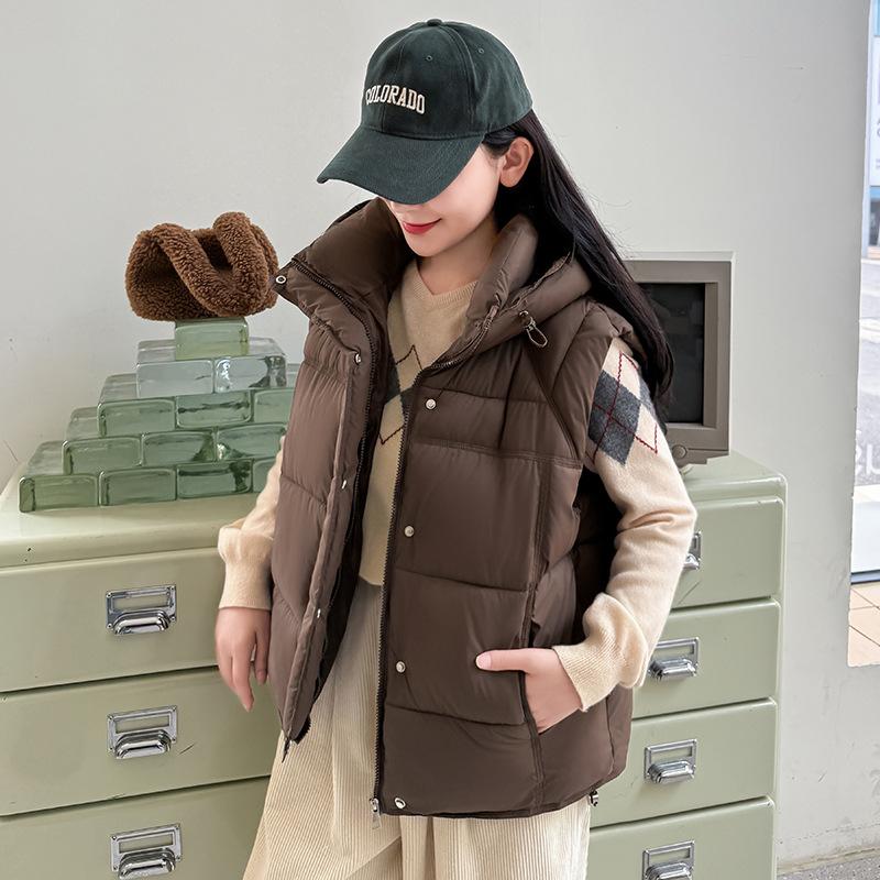 2025 Autumn/Winter New Collection, Korean Edition, Loose, Stand Up Cotton Vest, Female, Loose, Cotton Shoulders, Outerwear