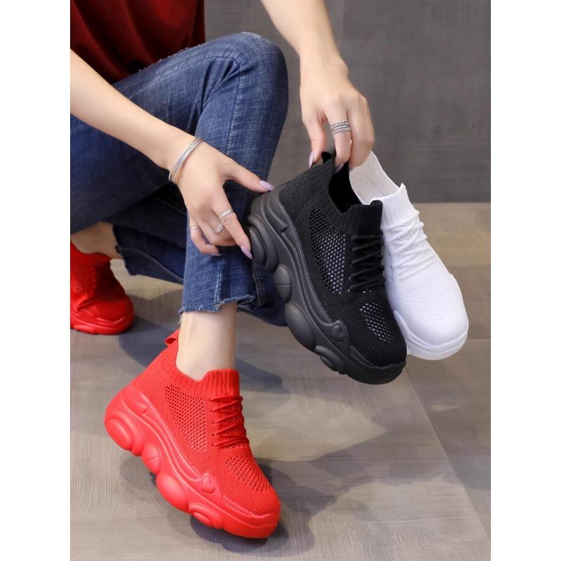 Breathable Mesh Chunky White Sneakers Women Summer 2025 Hollow Out Mesh Platform Sandals Woman Height Increased Casual Shoe
