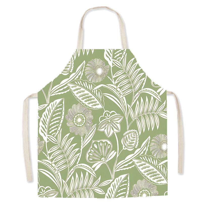 Nordic Fresh Plant Couple Linen Sleeveless Apron Kitchen Baking Cooking Men And Women Waist Chef Coat