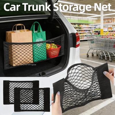 Car Storage Net Stretchable Mesh Pocket Net Magic Elastic Sticker Universal Rear Mesh Trunk Seat Bag Pocket Cage Auto Organizer