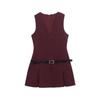 2025 Spring Women's Slim-Fit Pleated V-Neck Sleeveless Dress with Waist Belt