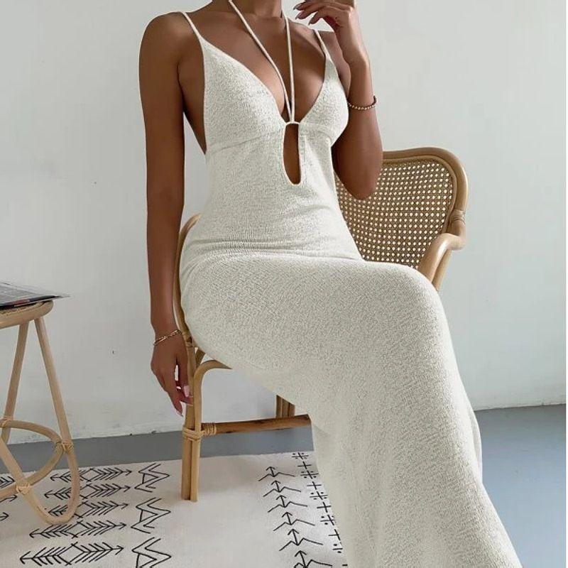 European and American Sexy Sexy Open Back Halter Spaghetti Straps Dress Women's Summer New Arrival Silm Slimming Long Hip Skirt