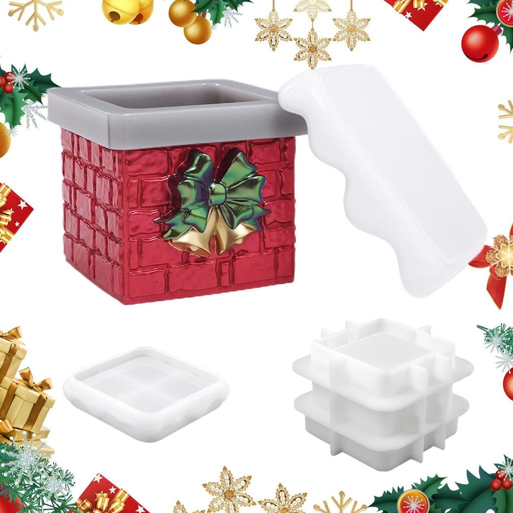 DIY Christmas Snow Capped Chimney Storage Box Mold Handmade Plaster Resin Christmas Chimney Silicone Casting Mold Xmas Decor